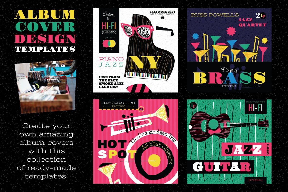 Musical: Design Templates and Illustrations inspired by Classic Hollywood and Cool Jazz