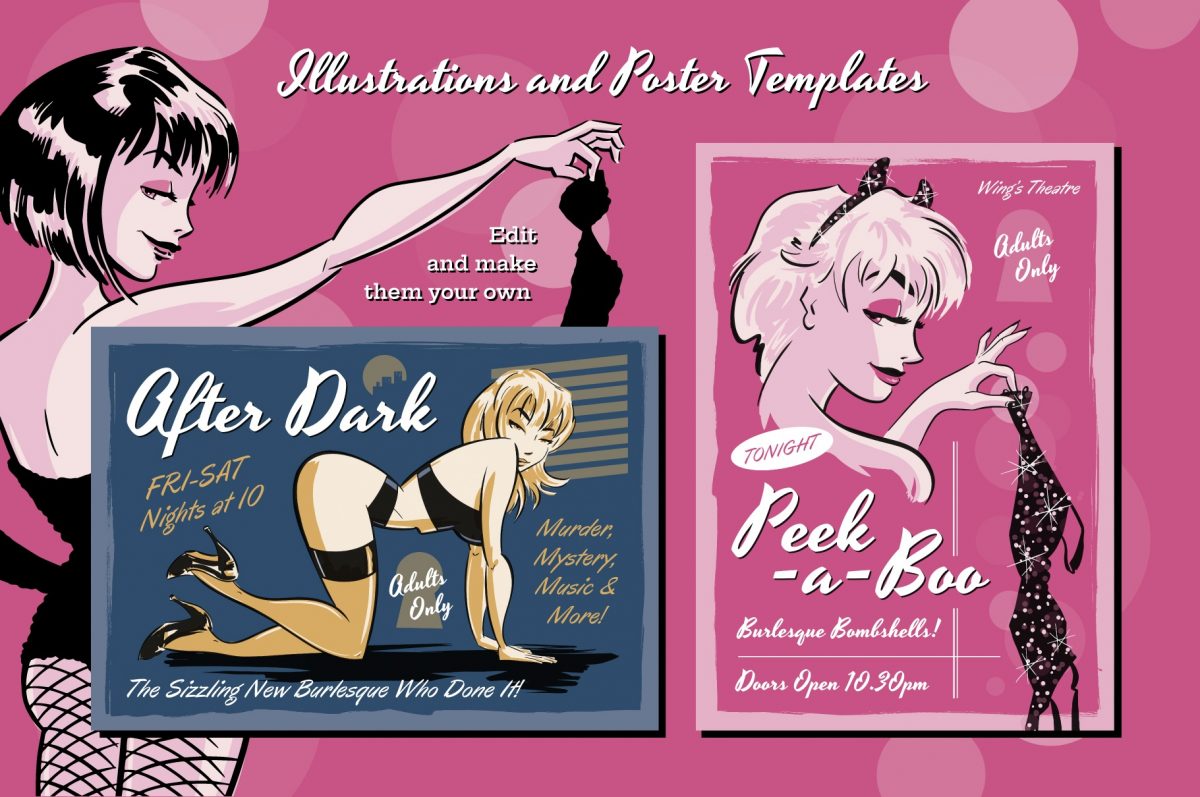 Pin-Up Illustrations and Poster Templates