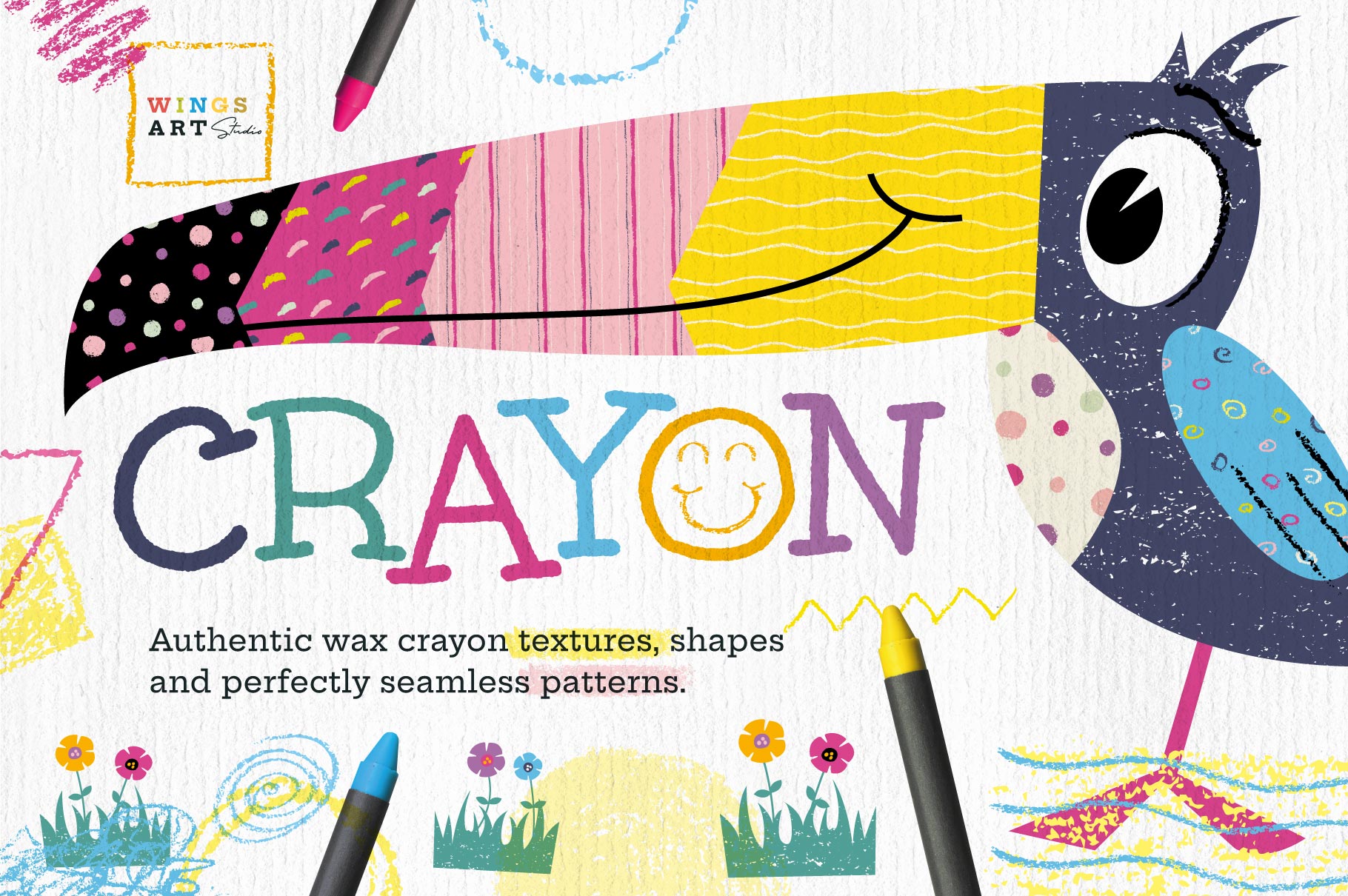Crayon Textures and Brush Effects, plus Kids Patterns for Fabrics