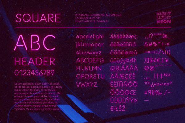 Neon Font - Square by Wing's Art Studio
