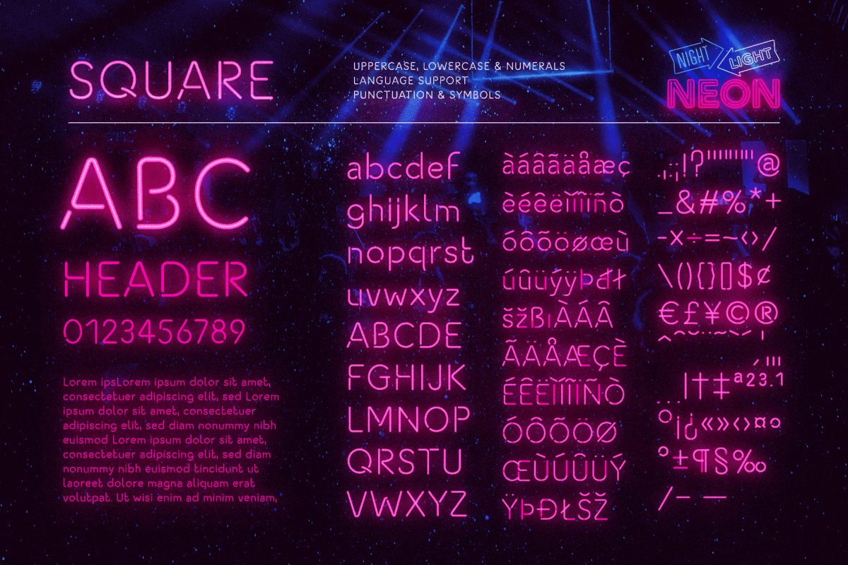 Retro Neon Font Collection Square Style