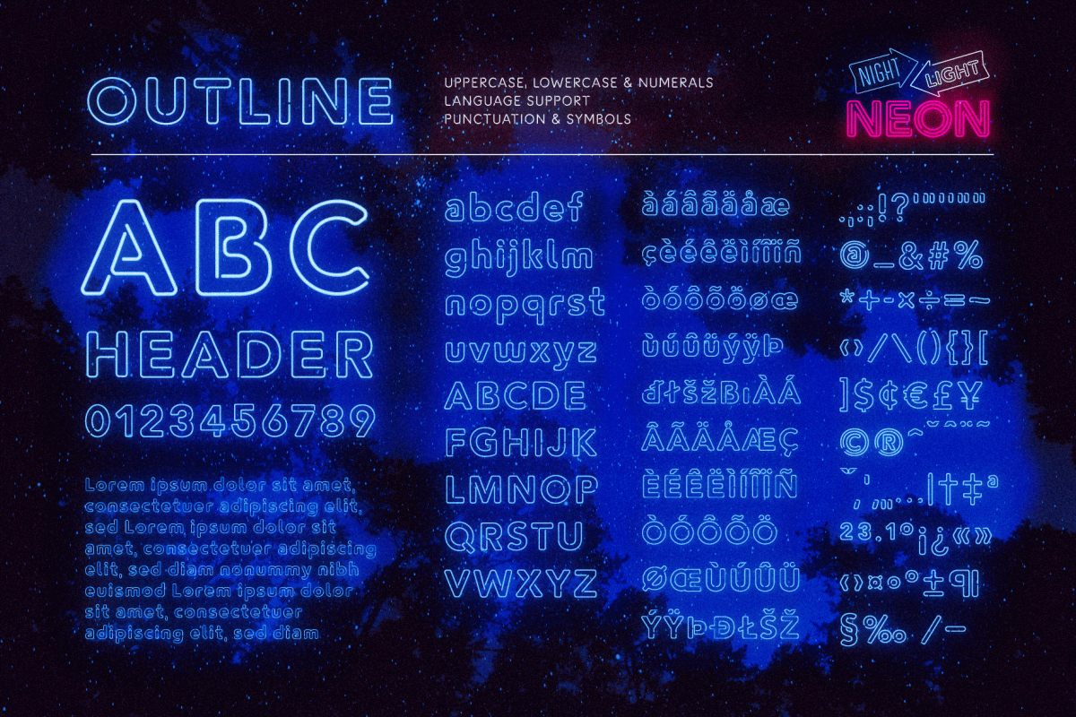 Retro Neon Font Collection Outline Style