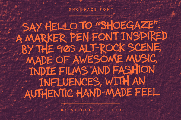 Shoegaze - A Hand-written font inspired by 1990s Alt-Rock, Grunge Indie Film and Fashion.