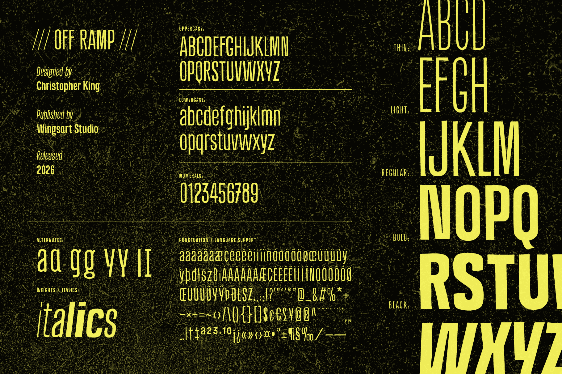 Off Ramp - An Industrial Sans-Serif Font Inspired by Roadside Lettering. By Wingsart Studio | Christopher King Off Ramp - A Compressed Hand-Drawn Sans-Serif by Wingsart Studio | Christopher King