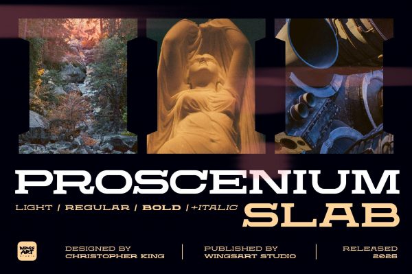 Proscenium Slab - An Ultra-Wide Title Font Designed for Cinema
