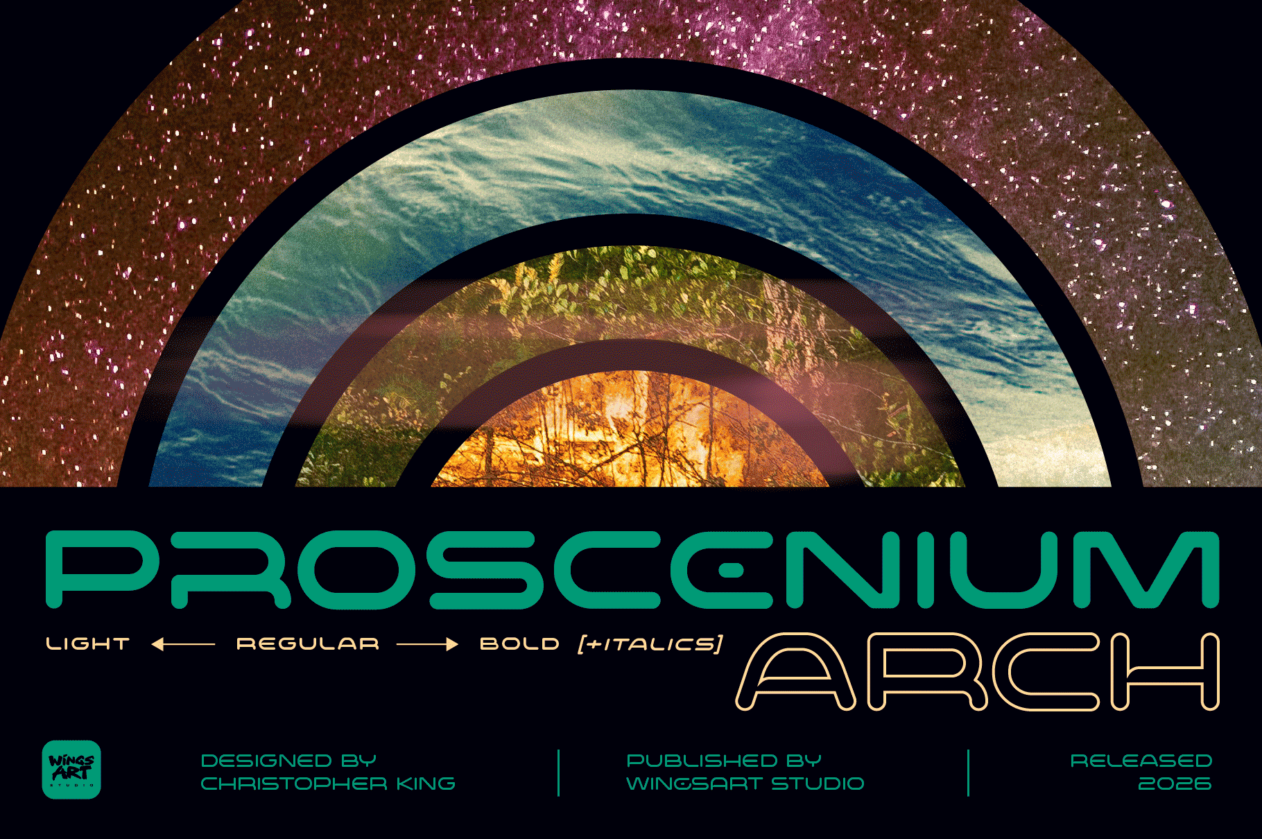 Proscenium Arch - An Ultra-Wide Cinematic Sci-Fi Font by Wingsart Studio Proscenium Arch - An Ultra-Wide Cinematic Sci-Fi Font by Wingsart Studio
